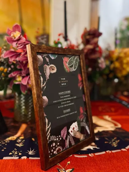 A custom menu designed for the Shivan & Narresh Diwali party, seamlessly blending our brand with theirs.