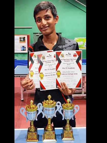 Johan Cheriparambil shows off his impressive collection of three trophies after winning a silver and two bronze medals at the 2nd District Ranking.