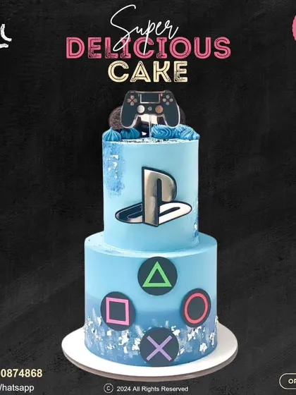Level up your celebration with this custom PlayStation cake. The clean, two-tier design features the iconic controller and button symbols, making it the perfect surprise for any gaming enthusiast's birthday.