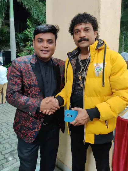 A great moment with renowned Agri-Koli singer Jagdish Patil at a birthday event in Ulwe where we were both performing.
