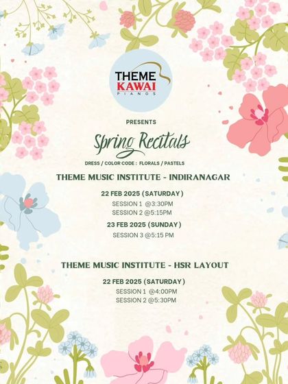 The official invitation for our Spring Recital weekend, detailing the dates and times for performances at both of our Bangalore locations.