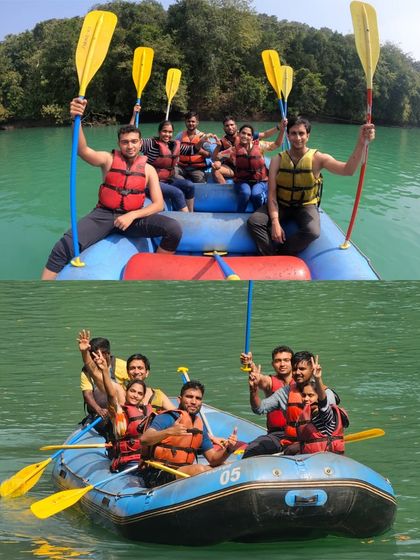 More happy faces from our Dandeli river rafting experience. This activity is a highlight of the trip, where teamwork and fun go hand in hand.