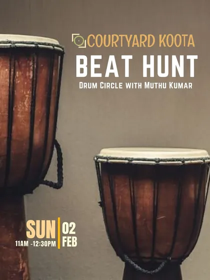 An alternate poster for the "Beat Hunt" drum circle, featured in our February events calendar.