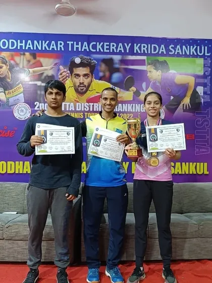 A collage of our performers at the 2nd TSTTA District Ranking Tournament, including Women's champion Ananya Chande and Veterans semi-finalist Vishal Yadav.