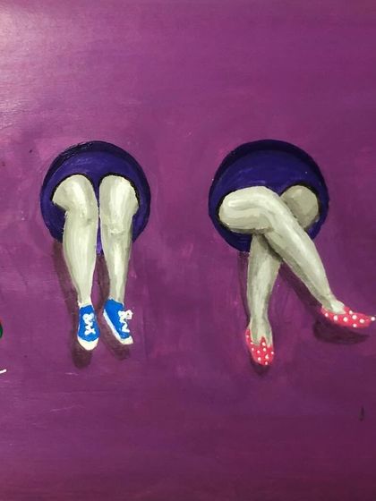 This quirky mural design, featuring just the legs of different characters, was an idea for a bar in Bangalore. It plays with themes of diversity and anonymity in a fun, whimsical way.