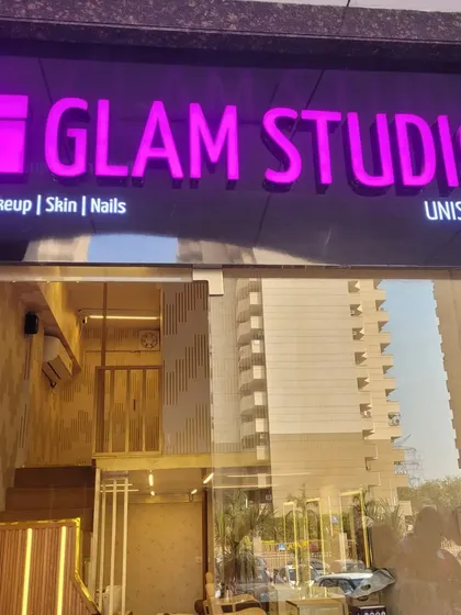 The storefront of our new unisex salon in Sector 70A. Our bright and inviting entrance is ready to welcome you for all your hair, makeup, skin, and nail services.