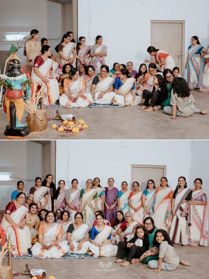 A collage of the women gathered for a traditional ceremony, capturing both group portraits and candid moments.