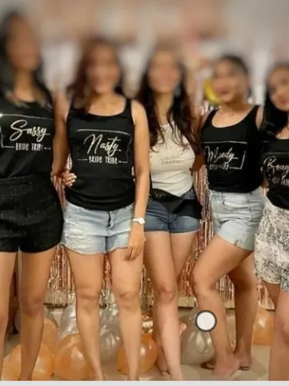 For the bride and her tribe! I create these fun, custom-printed tank tops that are perfect for bachelorette parties or pre-wedding events. We can personalize them with sassy, classy, or quirky quotes to match your squad's vibe.
