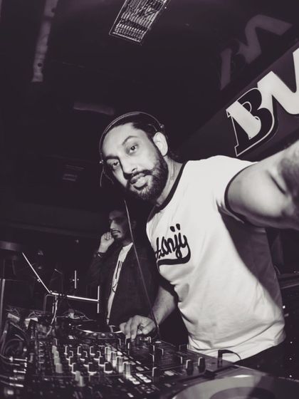 A black and white version of my DJ selfie, adding a classic, cool vibe to the shot.