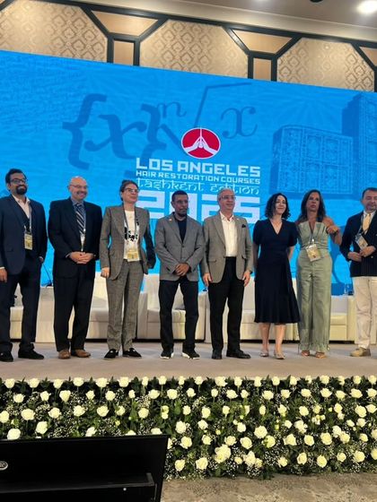 A group photo with the esteemed international faculty at the Los Angeles Hair Restoration Courses (LAHRC) 2025 in Tashkent.