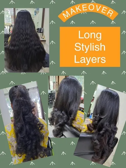 A makeover featuring long, stylish layers. This cut is perfect for managing thick, long hair by adding movement and reducing weight, resulting in a beautiful, flowing style.