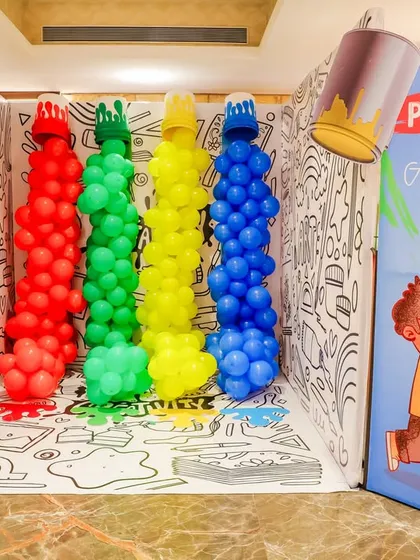 Welcome to the art party! This custom photobooth, with its giant crayon balloon sculptures and coloring book background, was the perfect spot for snapping fun pictures. I design every detail to match your theme and create an immersive experience.