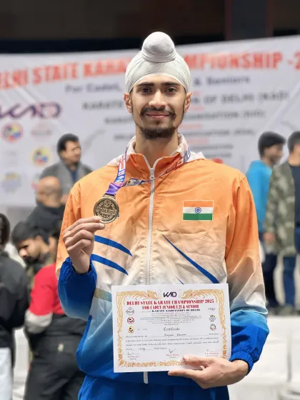 Proudly displaying my Gold medal and certificate from the Delhi State Karate Championship 2025. Each win is a milestone in the journey.
