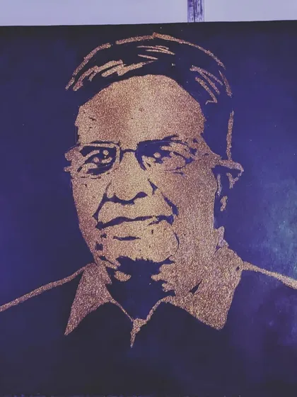 The final glitter painting of Gujarat's finance minister, Kanu Bhai Desai.