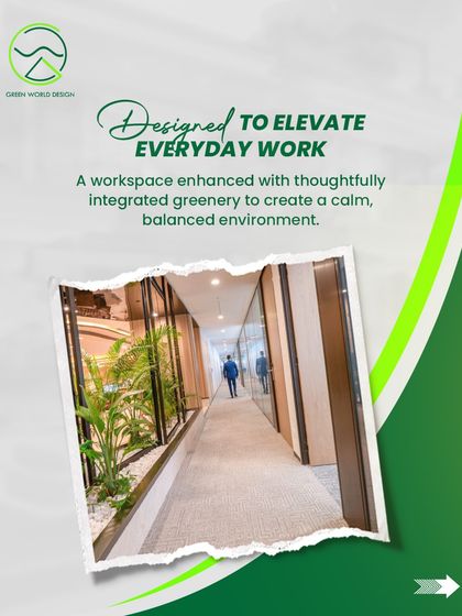 This corridor at The Executive Centre is designed to elevate the experience of moving through the office. The glass-enclosed planters create a gallery of green, turning a simple hallway into a refreshing journey.