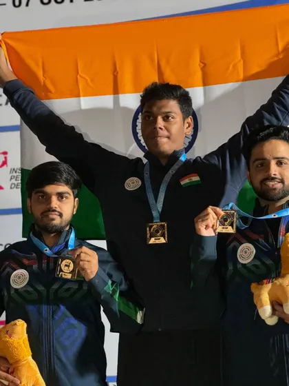 Victory on the world stage for our junior team at the ISSF Junior World Shooting Championship in Lima, Peru. Holding the Indian flag high on the podium is the ultimate goal and a proud moment for the entire academy.