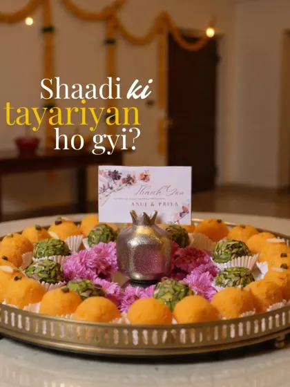 Are your 'shaadi ki tayariyan' done? Don't forget the mithai tray. This large brass platter with a decorative pomegranate in the center is perfect for serving laddoos and other sweets.