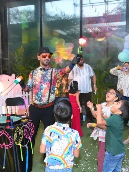 A bubble show is a fantastic way to captivate guests of all ages. Our professional bubble artist creates giant bubbles and a flurry of smaller ones, filling the party with wonder and excitement.