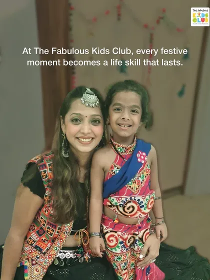 At our club, every festive moment becomes a life skill that lasts. A teacher and child share a happy moment during our Navratri event, showing the strong, supportive bonds we build here.