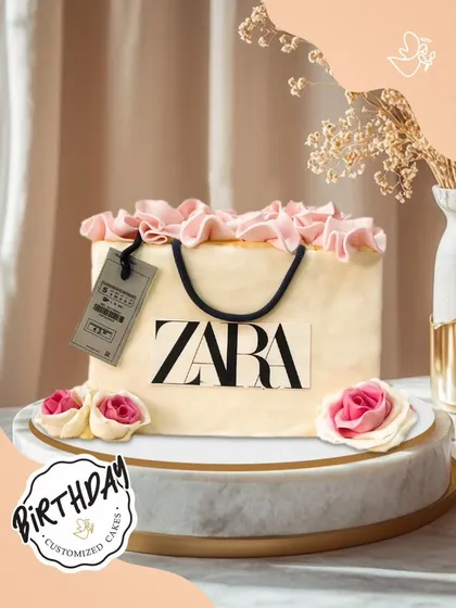 For the fashion-forward celebrant, I sculpted this chic Zara shopping bag cake. The design includes realistic details like tissue paper, a tag, and delicate roses, making it a stylish centerpiece.