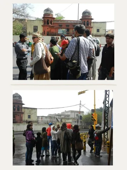 A collage showing groups exploring the area around the old campuses of Hindu College and St. Stephen's College, both of which predate the establishment of Delhi University.