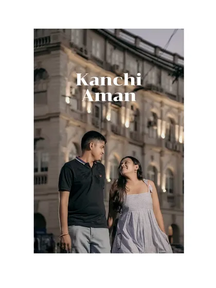 A stylish couple portrait set against the iconic architecture of Mumbai. This image showcases how we can use the city's character to frame your love story.