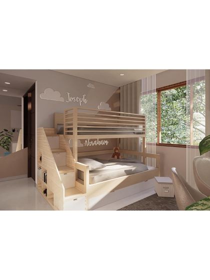 A render of the children's bunk bed room for 'Residence at Hutchins', designed to be a fun, imaginative, and functional space.
