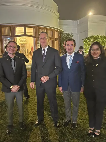 With His Excellency Kenneth H. da Nóbrega, the Brazilian Ambassador to India, and other guests at the Brazil National Day event.
