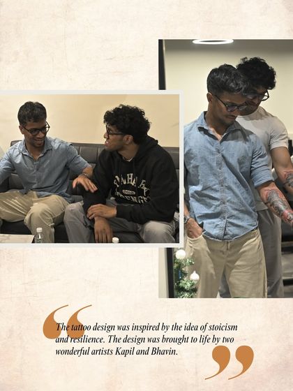 "The tattoo design was inspired by the idea of stoicism and resilience." The brothers' concept for their powerful forearm pieces.