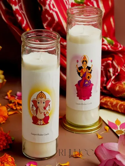 Our Ganpati & Laxmi Ruhee Candles are crafted with love to bring prosperity and peace into your home. These tall pillar candles are perfect for puja or festive gifting.