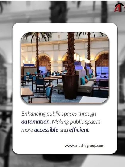 We enhance public spaces through automation, making them more accessible, efficient, and comfortable. This image of a hotel lobby showcases how smart lighting can create a welcoming and dynamic environment.