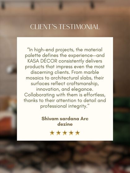 A client testimonial from Shivam Sardana of Arc Dezine. He speaks to our ability to deliver products that reflect craftsmanship, innovation, and elegance for high-end projects.