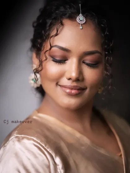 A close-up of a model's soft matte finish makeup, showing the beautiful, natural glow.