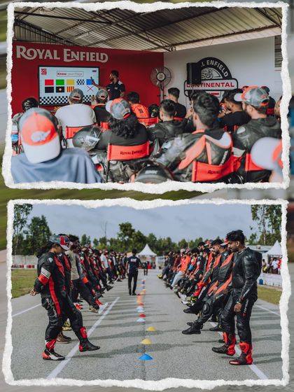A collage from the Bangalore Zonal Selection, showing the classroom theory sessions and on-track fitness drills we conduct to prepare the riders.