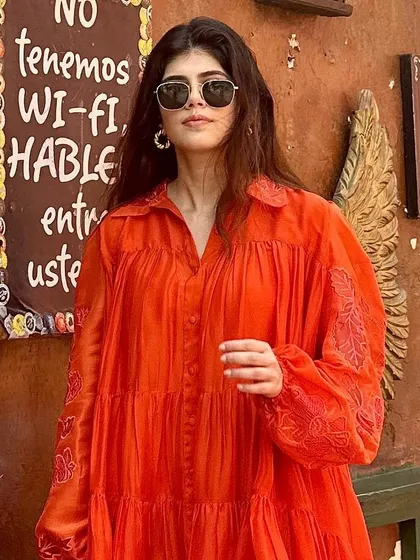 Sanjana Sanghi giving major vacation goals while rocking our braided beauty hoops. They are the perfect accessory for a stylish getaway.