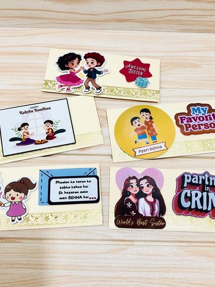 A collection of my handmade Rakhi envelopes, designed with cute and quirky illustrations. These are perfect for presenting cash or a small gift to siblings, especially for kids and teenagers.