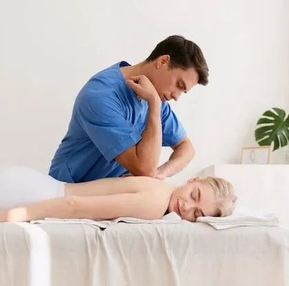 For deeper muscle tension, I use deep tissue techniques like this to work on stubborn knots. This is very effective for relieving chronic back pain and stiffness.