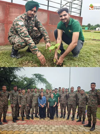 Army personnel and our team pose together during the plantation drive in Meerut. These partnerships help us create green zones that benefit both the armed forces and the surrounding environment.
