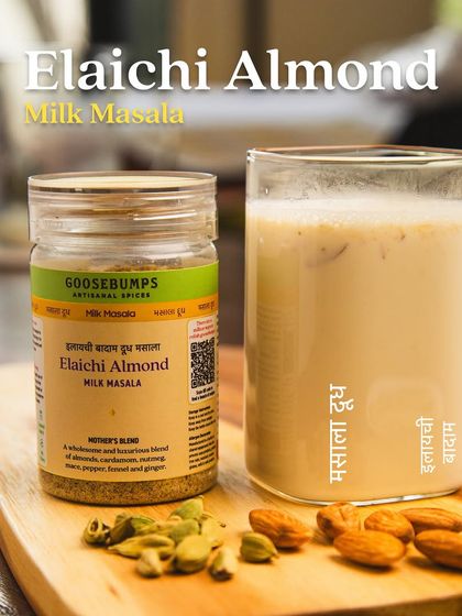 My Elaichi Badaam Milk Masala, a wholesome and luxurious blend of almonds, cardamom, and other spices. It's the perfect way to make a delicious and nourishing glass of masala doodh.
