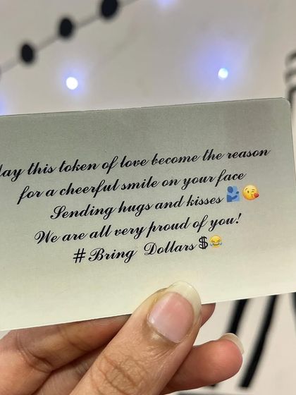 The back of a custom wallet card, showing a personal message from a family to a loved one.