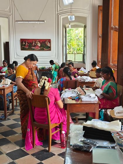 Visiting the Cluny Embroidery Centre in Pondicherry, an initiative that empowers marginalized women by making them self-sufficient through their craft. Economic independence is a cornerstone of true women's empowerment.