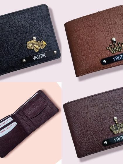 A collage showing the different wallet colors and charm options available for the heart metal key wallet combo.