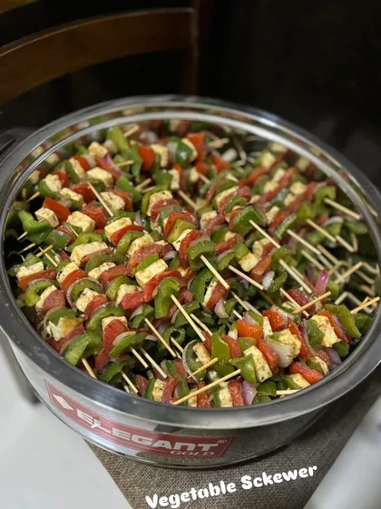 These colorful vegetable and paneer skewers are a healthy and popular starter for parties. I marinate them in fresh herbs and spices before grilling, making them a delicious bite-sized appetizer for guests of all ages.