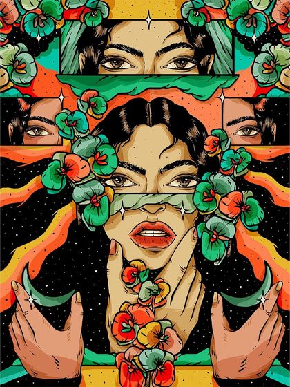 'The Feminine Gaze,' a large-format archival print commissioned for PayPal's Gender Equity art collection in their Chennai office. The piece explores themes of intuition, power, and reclaiming the gaze.