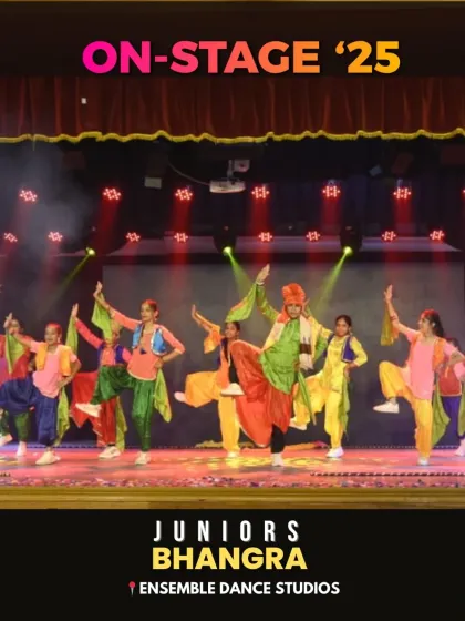 The juniors Bhangra team showcasing their powerful moves. We teach the authentic steps and energetic spirit of this traditional Punjabi dance.
