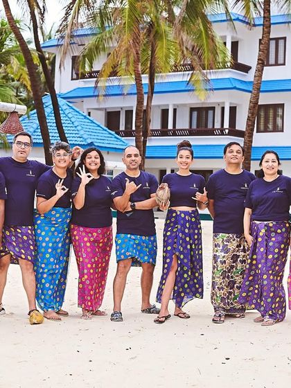 Our dive family in Kavaratti, Lakshadweep. We love embracing local traditions, and the colorful lungis were a big hit with everyone.