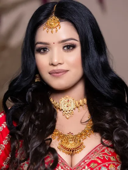 A beautiful South Indian bridal look created by a student. We cover various regional bridal styles in the course so you are prepared for any client.
