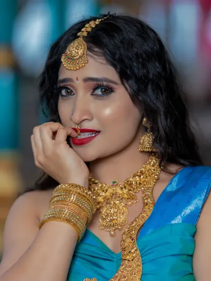 A playful and engaging shot that shows the model's personality.