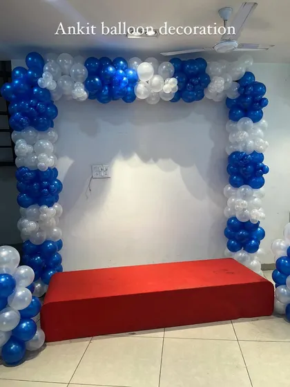 A clear shot of the balloon arch I created for the corporate event.