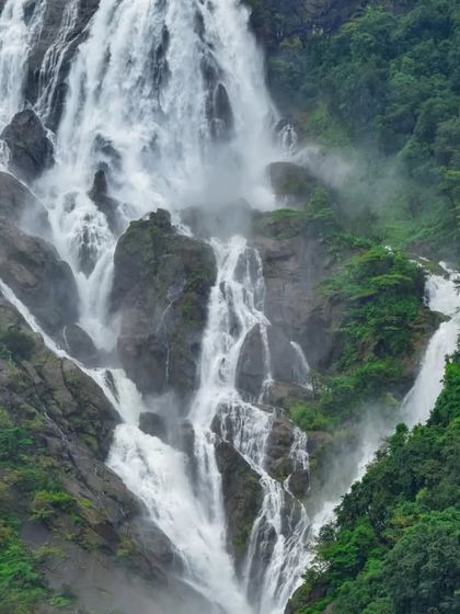 A closer look at the powerful cascades of Dudhsagar Falls. The sheer force of the water during monsoon is a sight to behold.